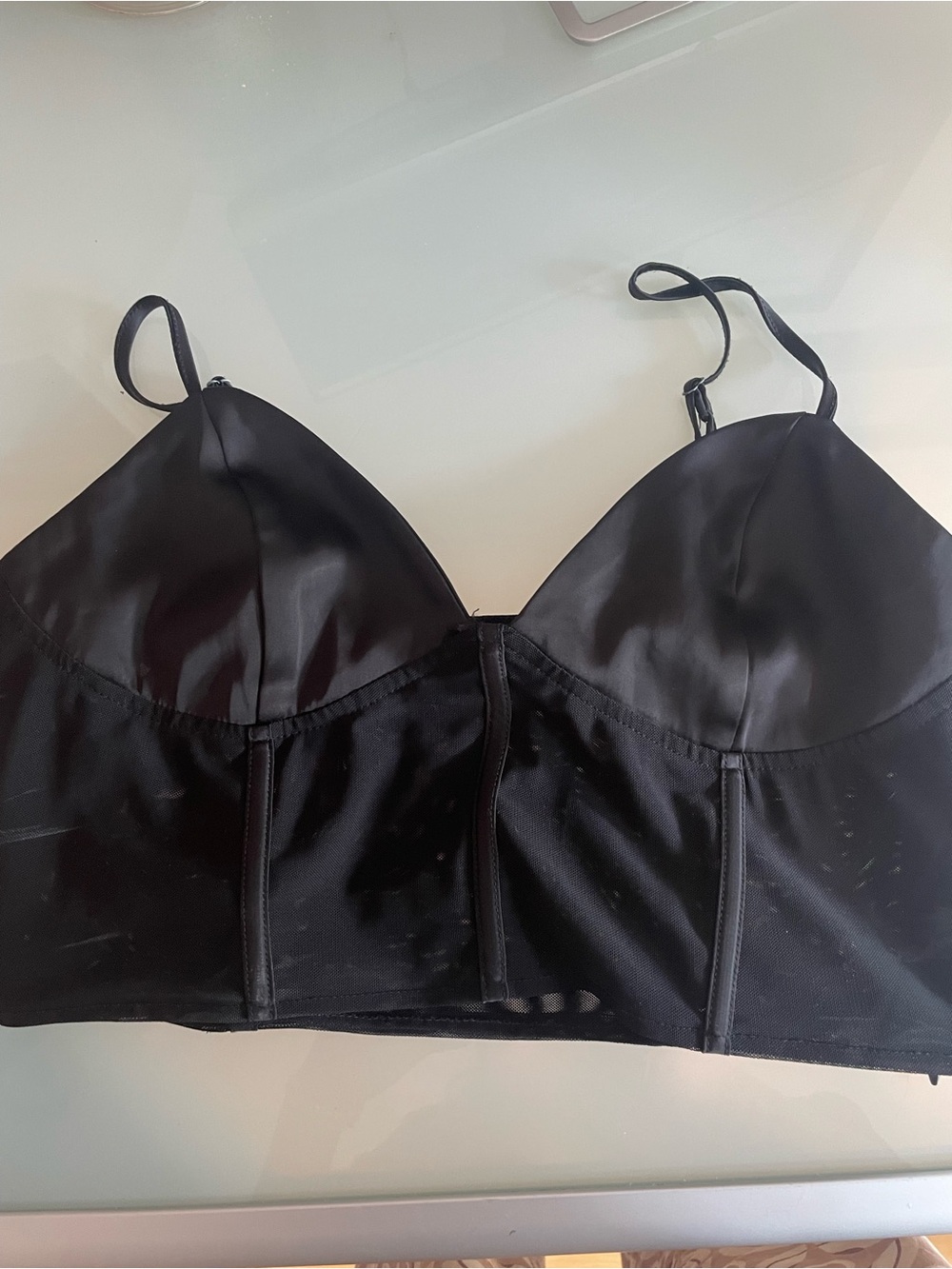 Dynamite Black Satin Longline Bralette Corset Going out top